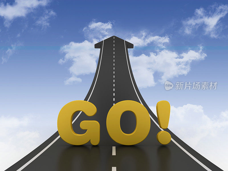 Road Arrow with GO!Word on Sky - 3D渲染